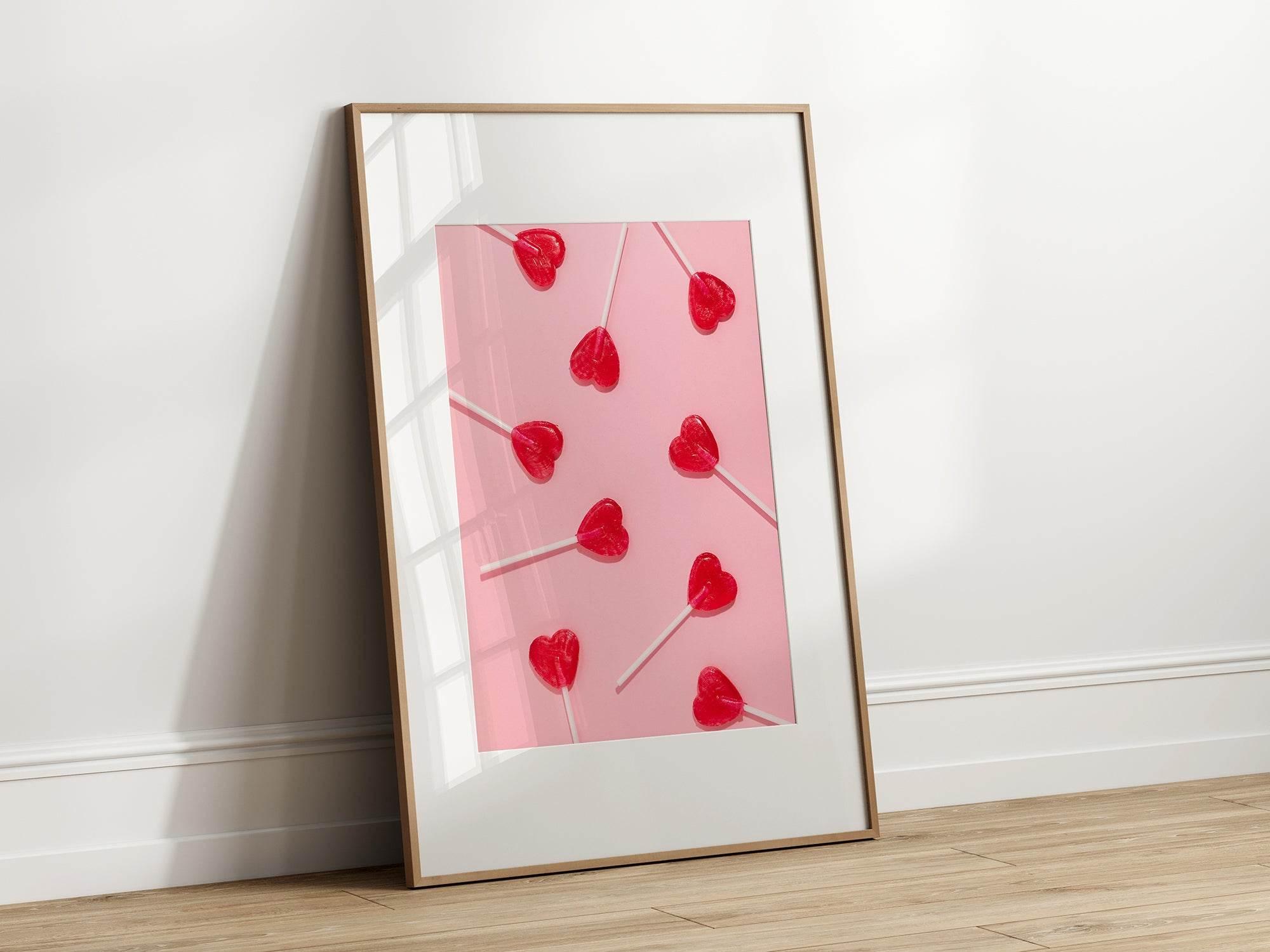 Red Heart Lollies Print | Sweet Wall Art | Coquette - Larosier Prints