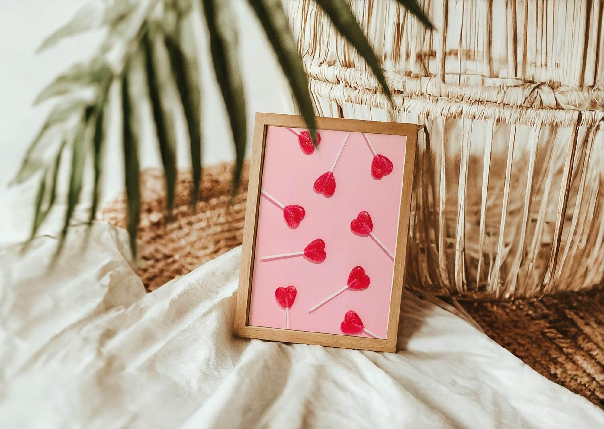 Red Heart Lollies Print | Sweet Wall Art | Coquette - Larosier Prints