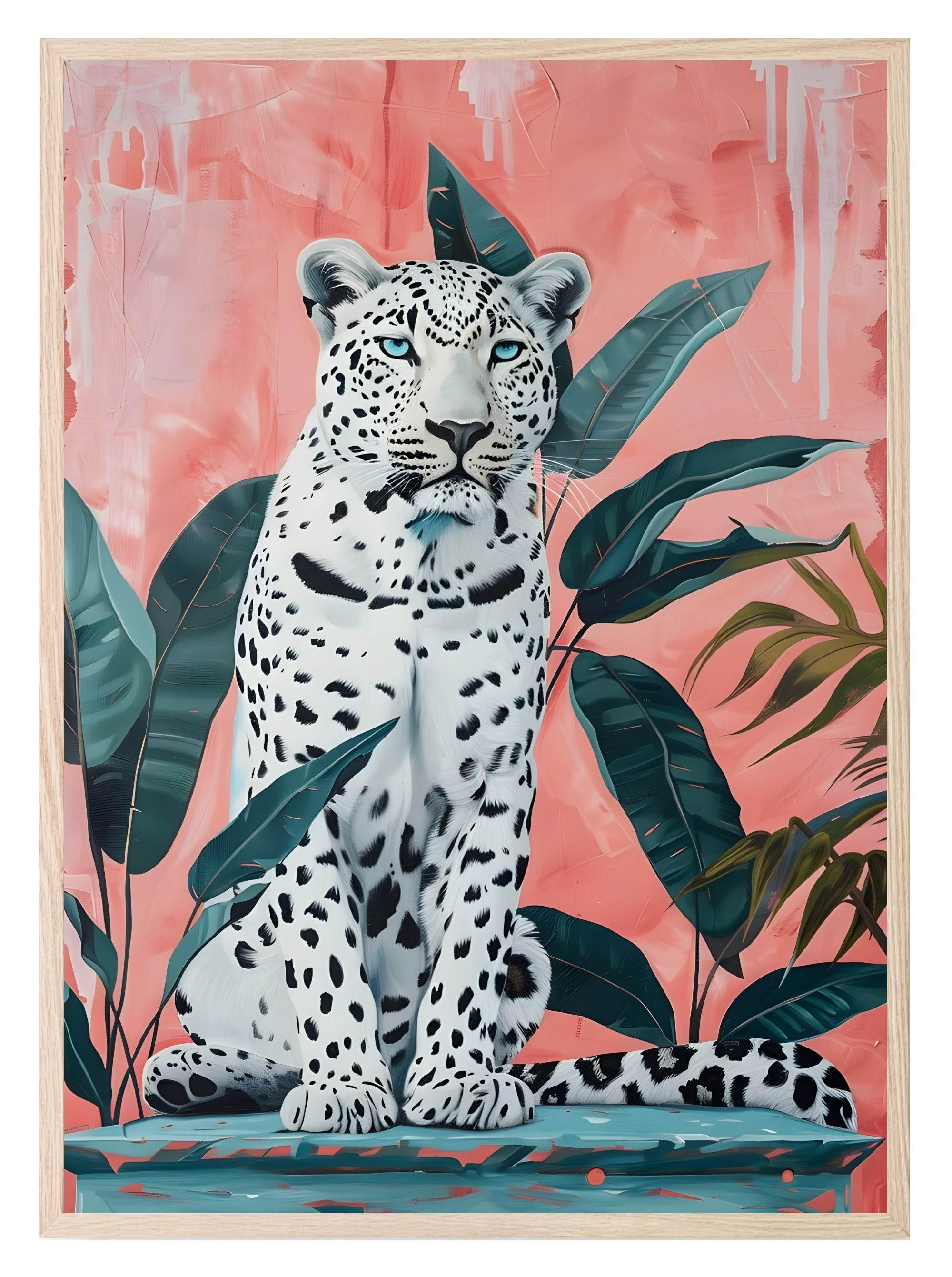White Wild Cat Print | Modern Animal Wall Art | Coquette - Larosier Prints