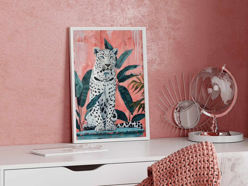 White Wild Cat Print | Modern Animal Wall Art | Coquette - Larosier Prints