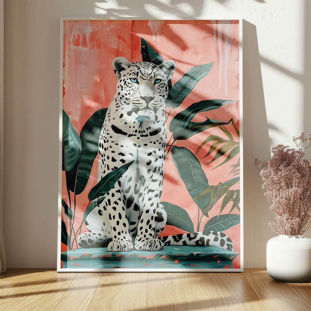 White Wild Cat Print | Modern Animal Wall Art | Coquette - Larosier Prints