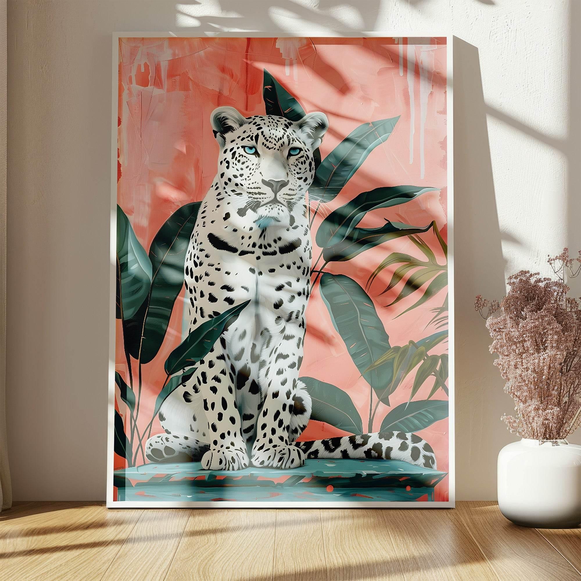 White Wild Cat Print | Modern Animal Wall Art | Coquette - Larosier Prints