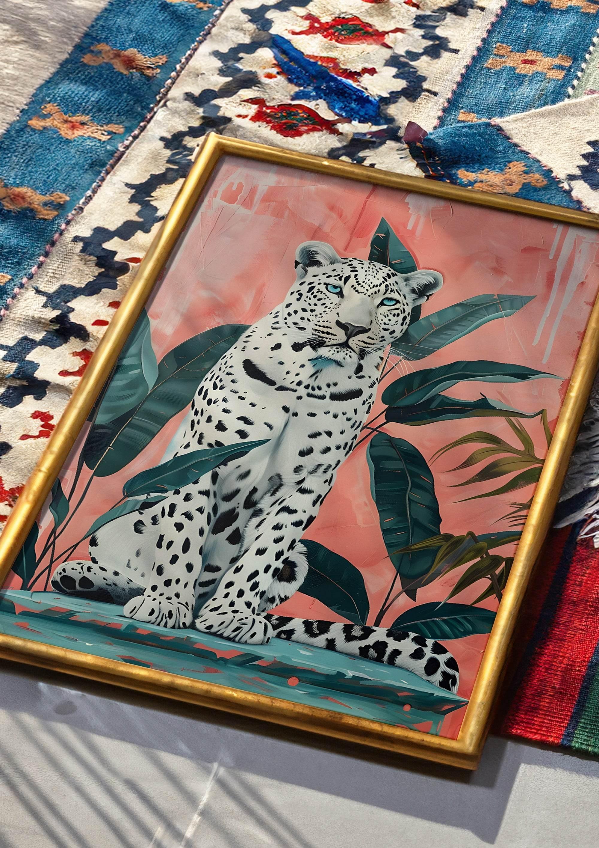 White Wild Cat Print | Modern Animal Wall Art | Coquette - Larosier Prints