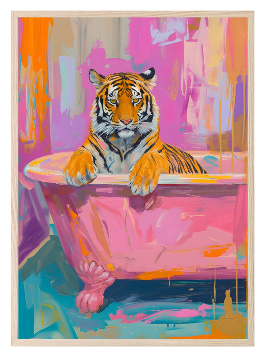 Tiger in Bathtub Print | Colourful Wall Art | Whimsical Animal Illustration