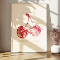 Glitter Ball Cherries Print | Pink & Red Disco Fruit Art | Beige - Larosier Prints