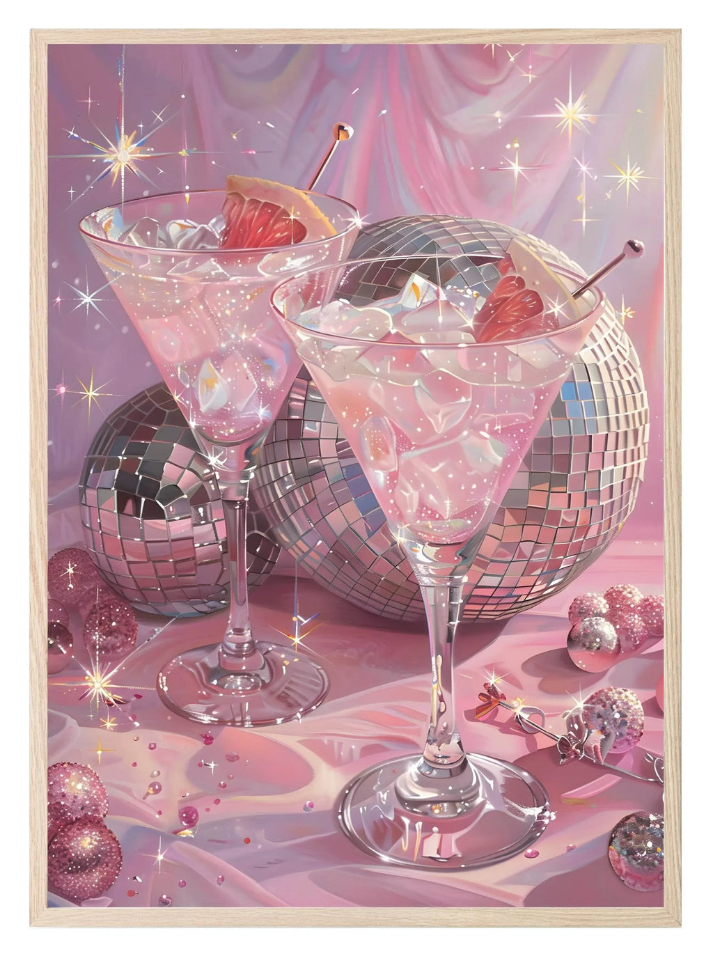Disco Balls and Drinks Print | Coquette Style | Retro Party Wall Art - Larosier Prints