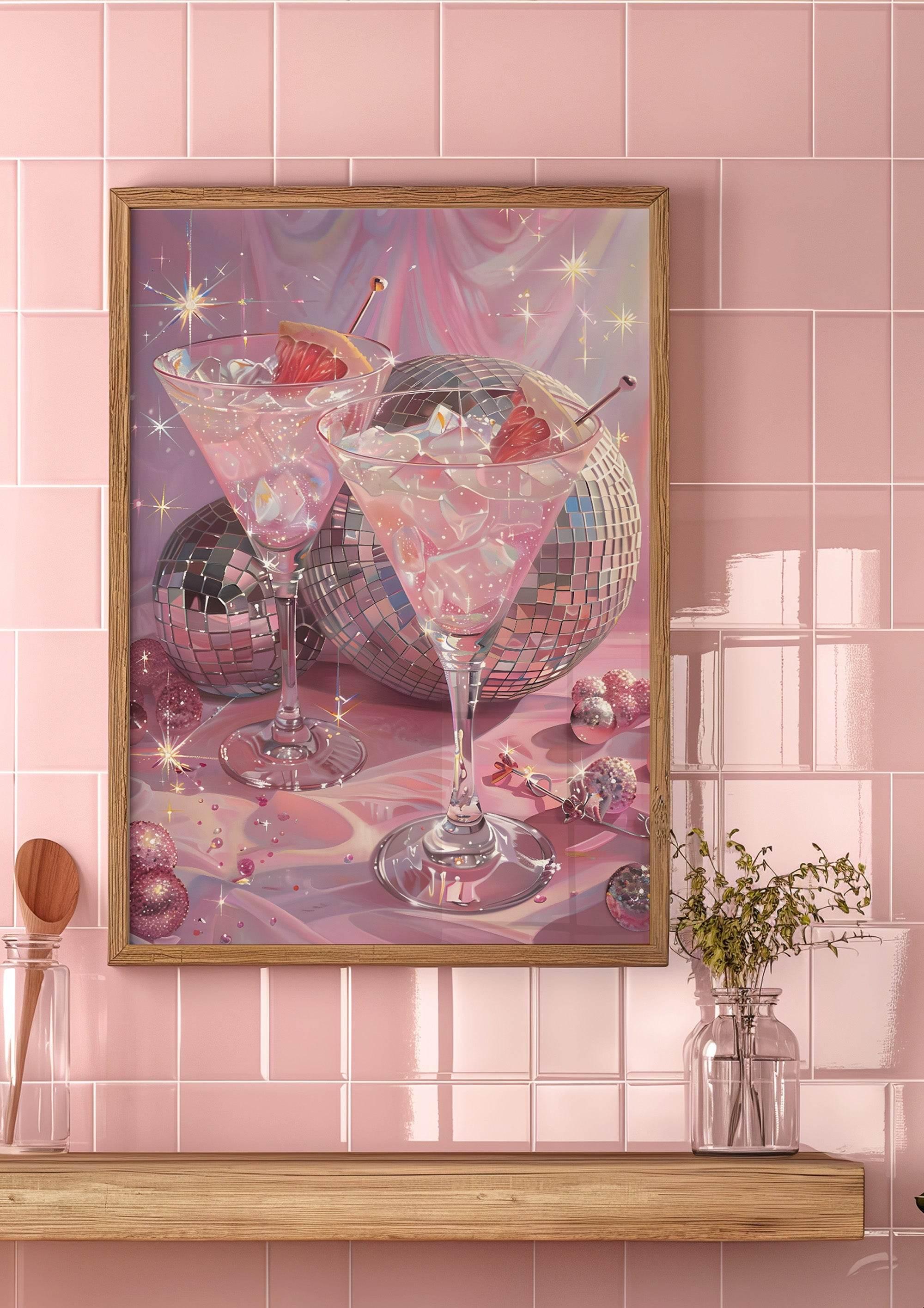 Disco Balls and Drinks Print | Coquette Style | Retro Party Wall Art - Larosier Prints
