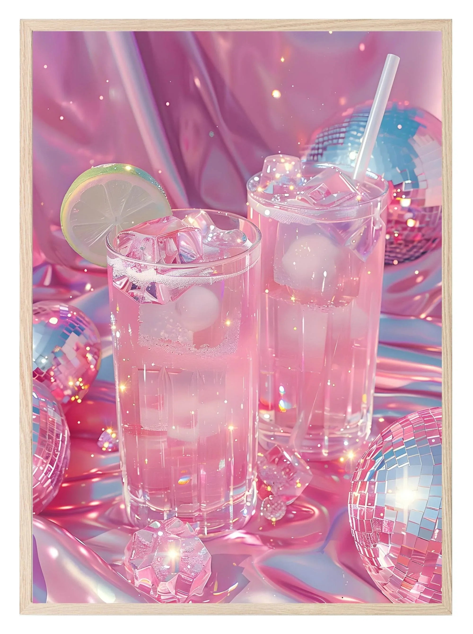 Disco Balls and Drinks Print | Coquette Style | Retro Party Wall Art - Larosier Prints