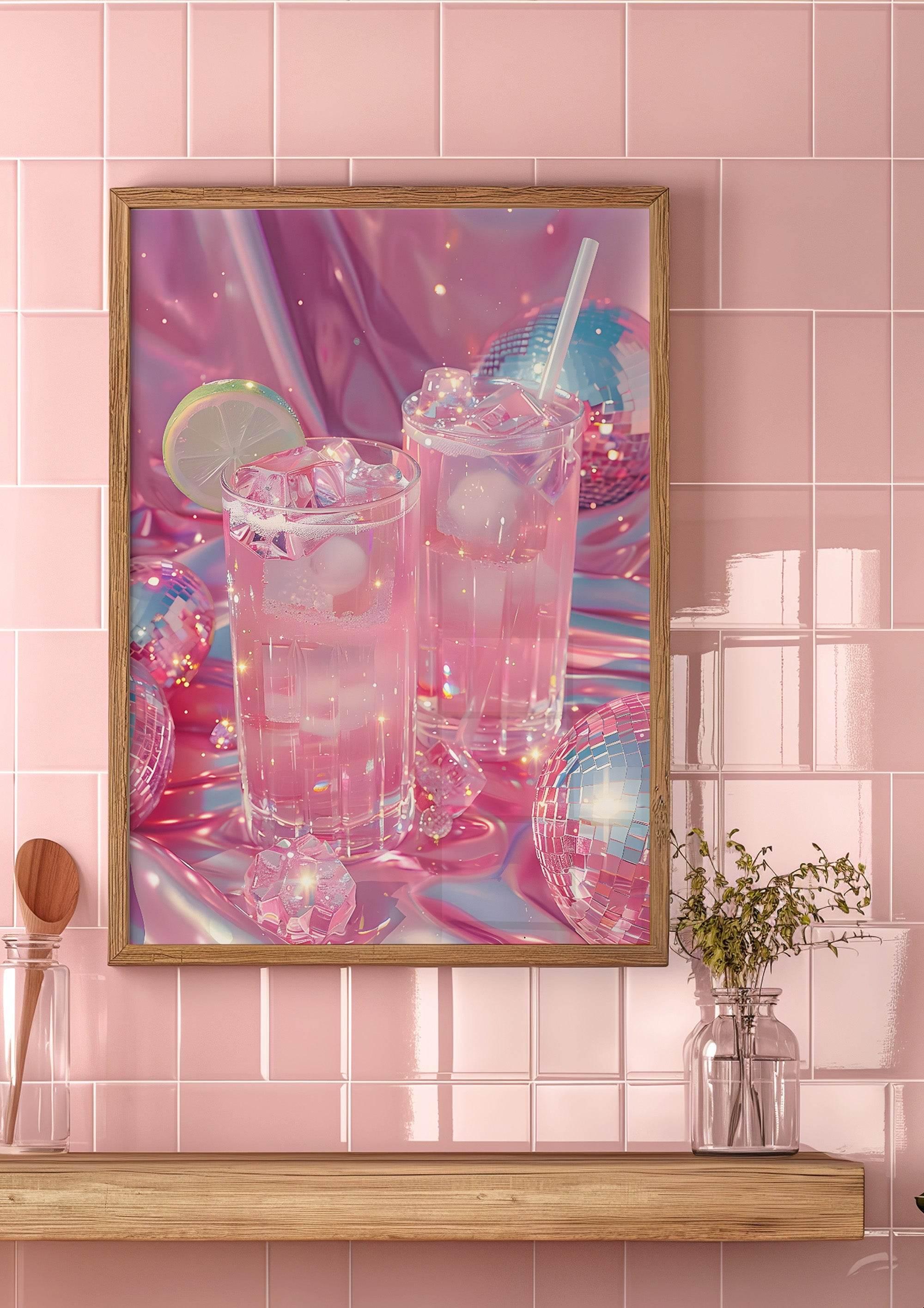 Disco Balls and Drinks Print | Coquette Style | Retro Party Wall Art - Larosier Prints