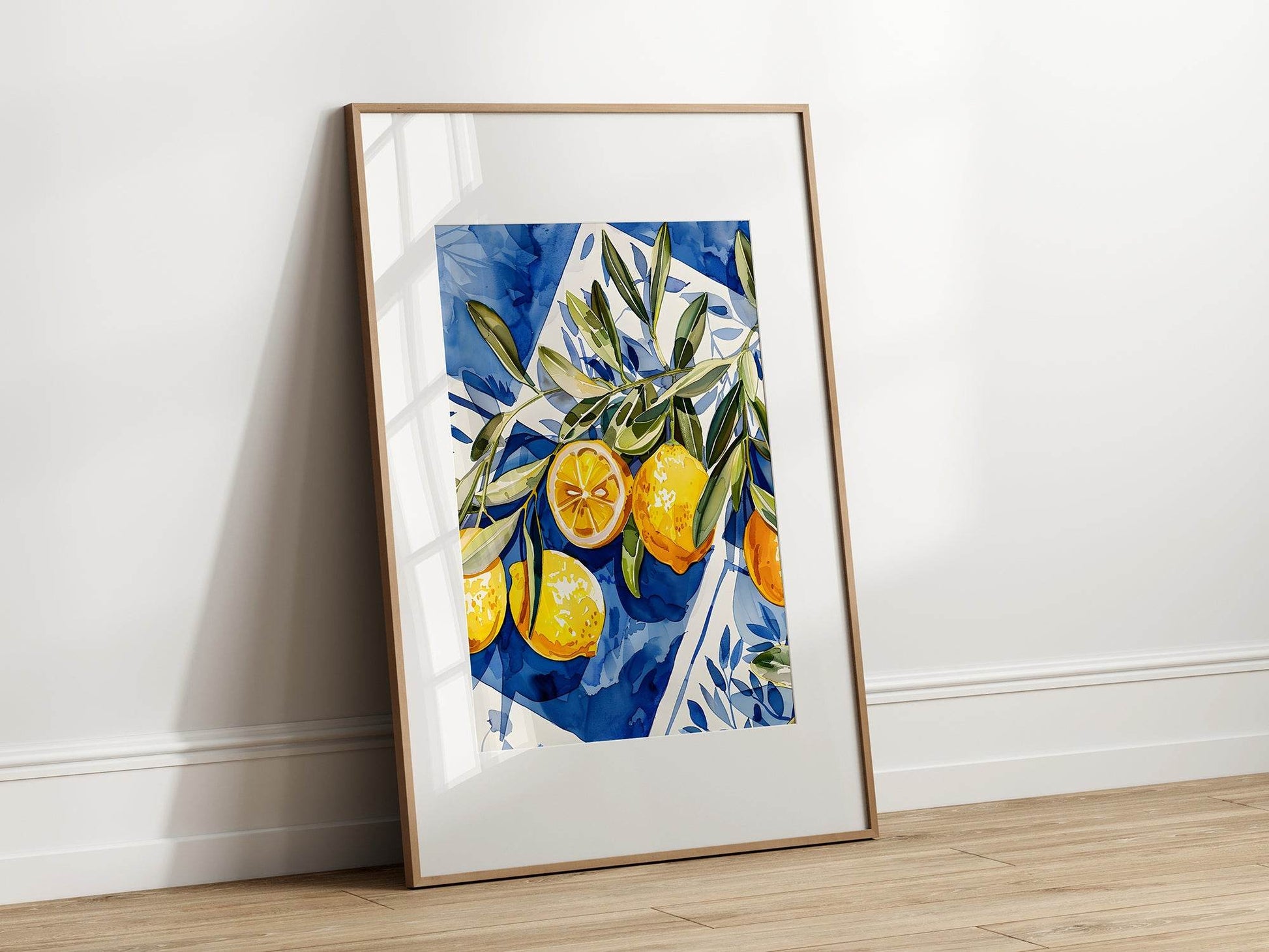 Lemons Print | Contemporary Wall Art | Blue Picnic Blanket Illustration