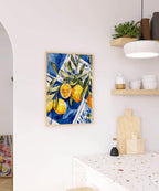 Lemons Print | Contemporary Wall Art | Blue Picnic Blanket Illustration - Larosier Prints