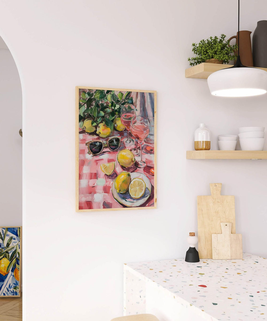 Lemons Print | Contemporary Wall Art | Red and White - Larosier Prints