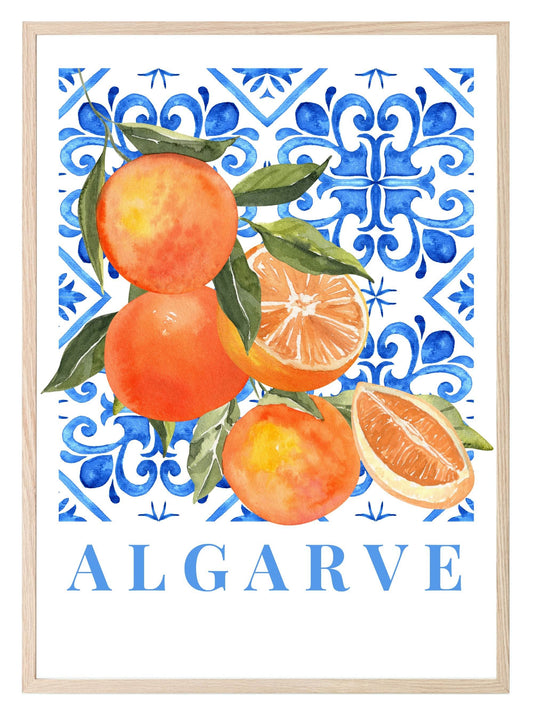 Algarve Oranges Print | Blue Mediterranean Wall Art Décor