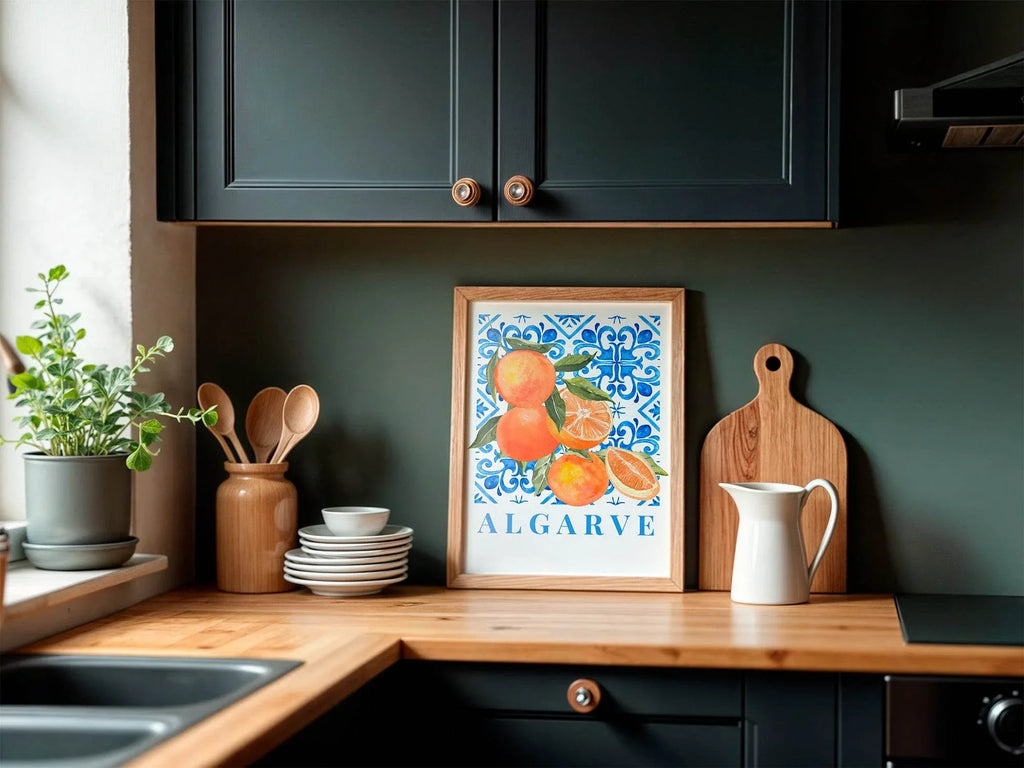 Algarve Oranges Print | Blue Mediterranean Wall Art Décor - Larosier Prints