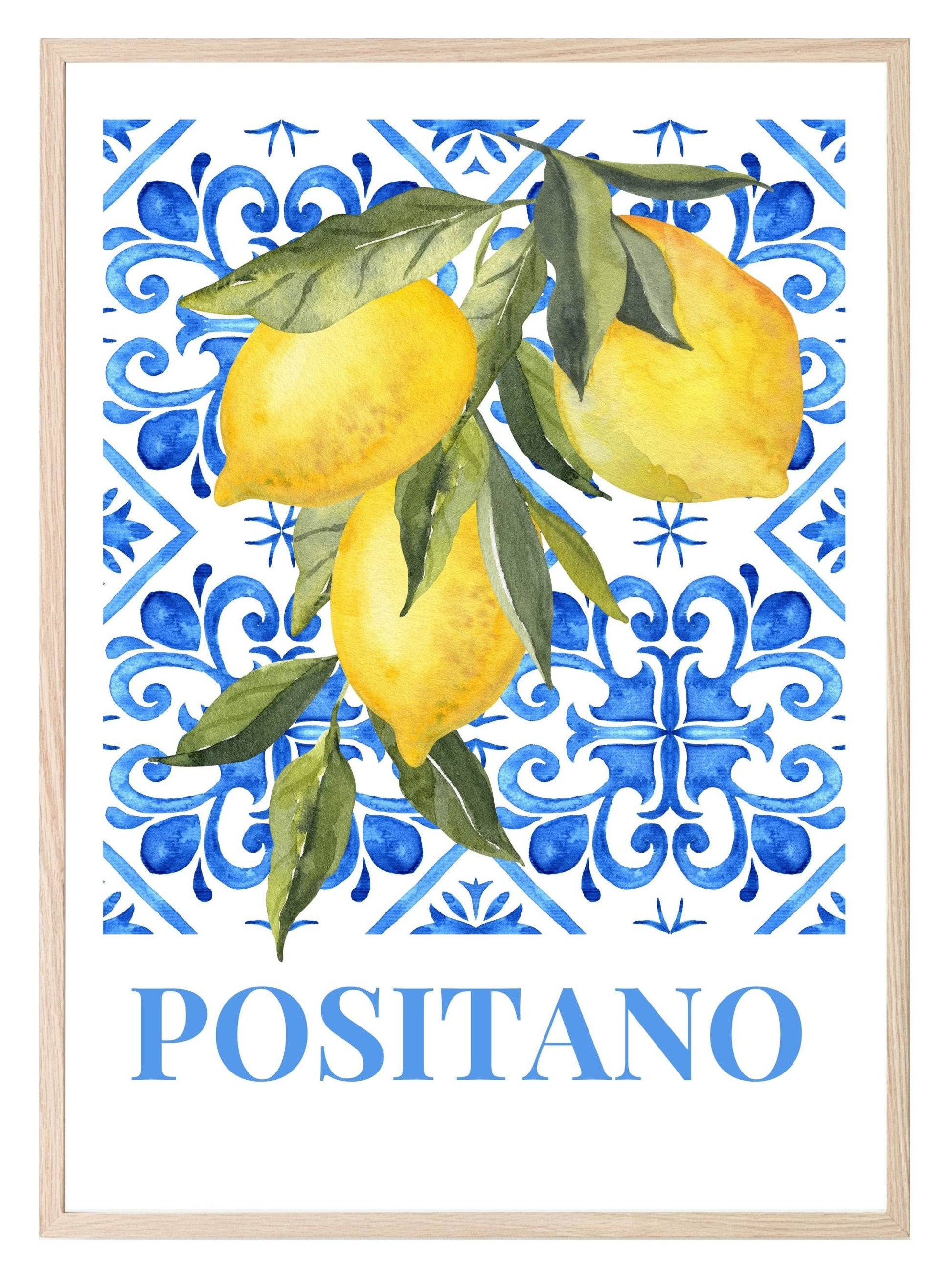 Positano Lemons Print | Italian Fruit Wall Art | Mediterranean Style