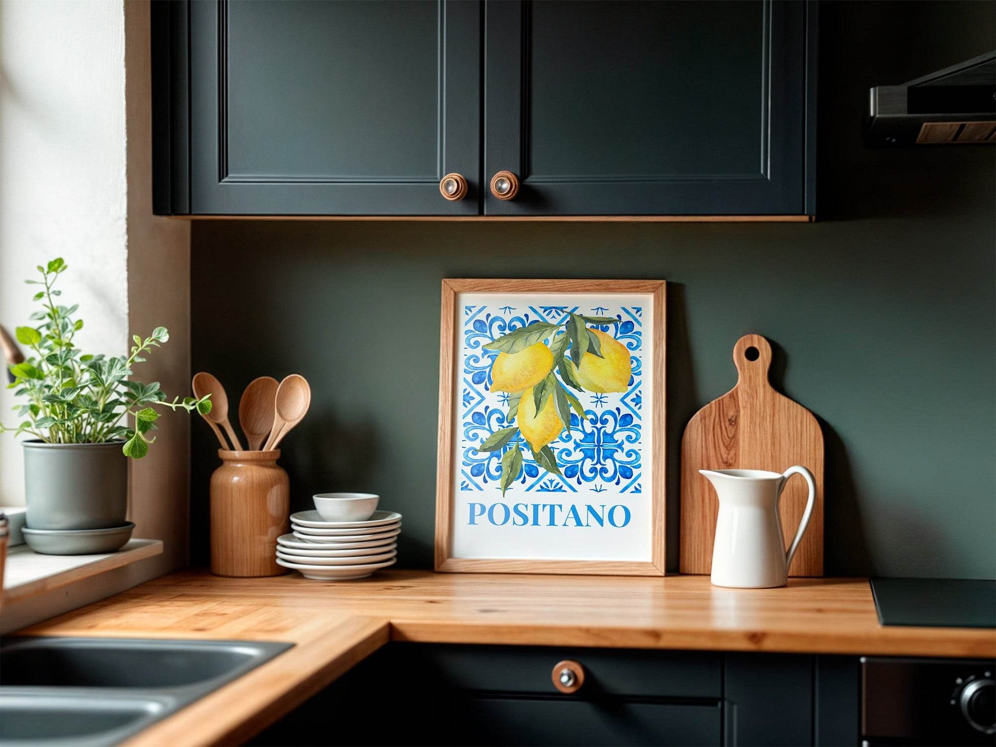 Positano Lemons Print | Italian Fruit Wall Art | Mediterranean Style