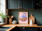 Fruits in Bag Print | Red Fruit Art in Blue Net | Pink - Larosier Prints