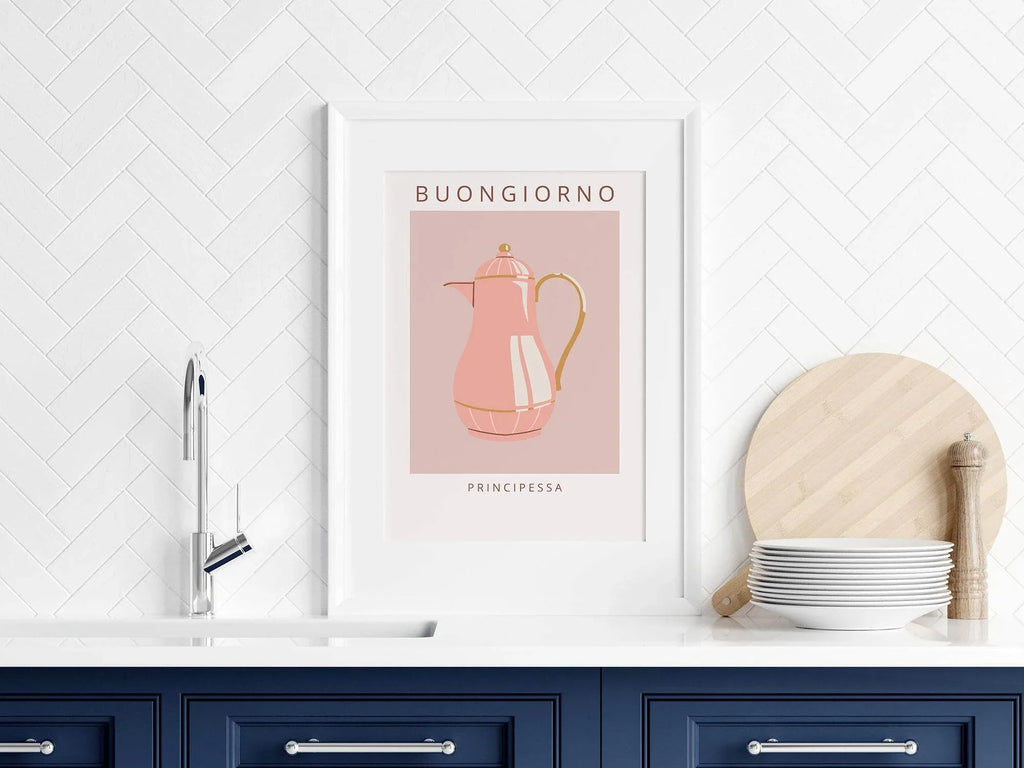 Buongiorno Principessa Print | Pink Kettle Wall Art | Italian-Inspired Design - Larosier Prints