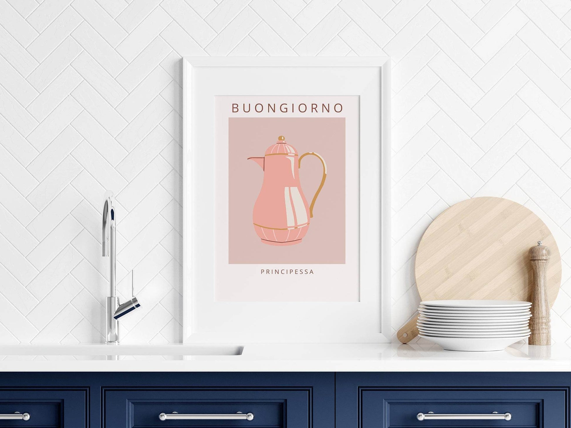 Buongiorno Principessa Print | Pink Kettle Wall Art | Italian-Inspired Design