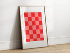 Modern Pink & Red Checkered Print | Contemporary Wall Art | Bold Colour Block - Larosier Prints