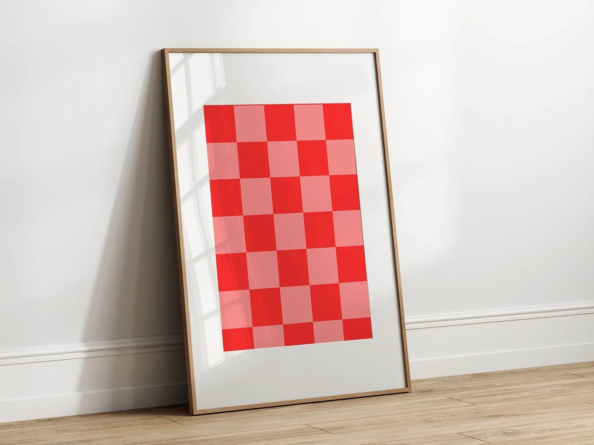 Modern Pink & Red Checkered Print | Contemporary Wall Art | Bold Colour Block - Larosier Prints