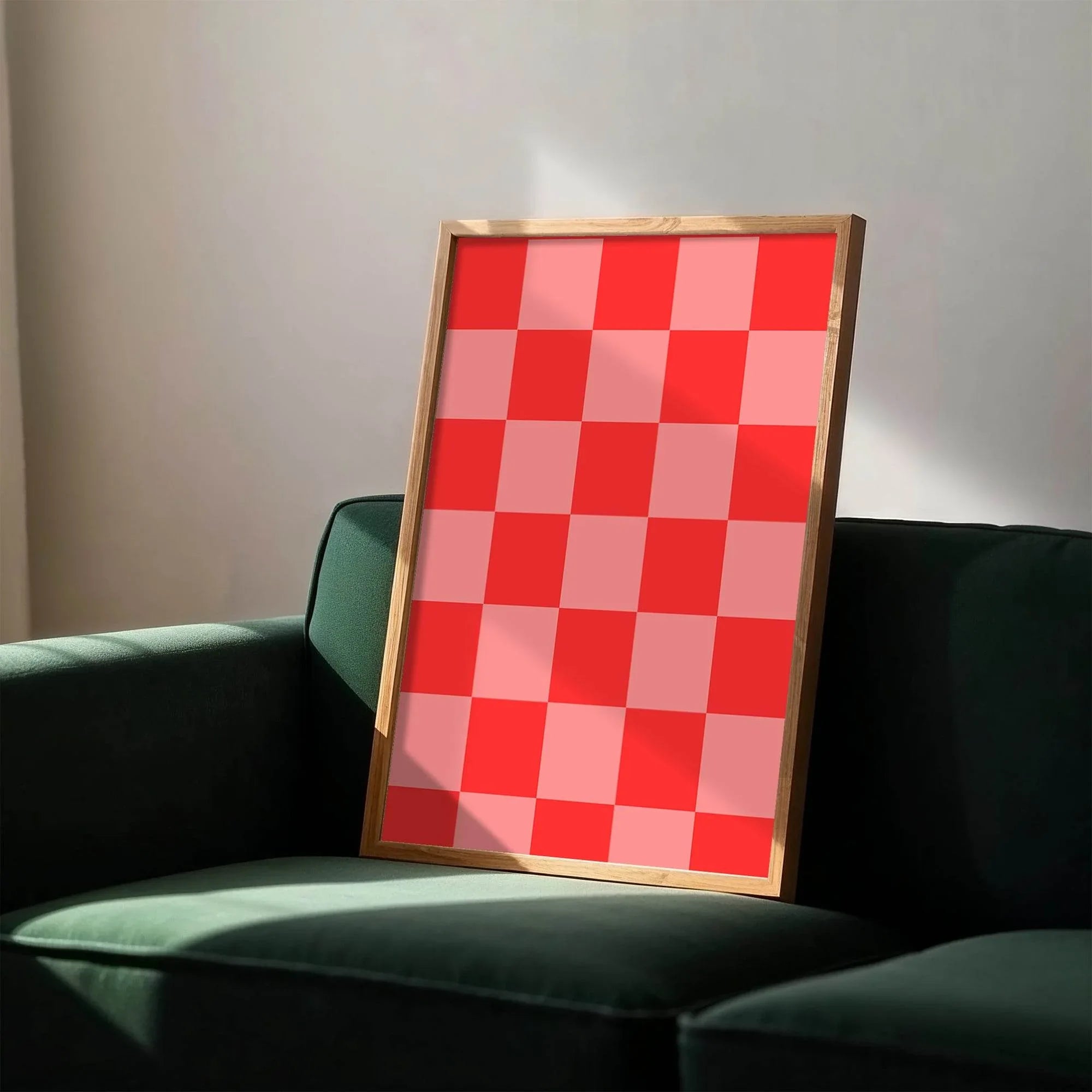 Modern Pink & Red Checkered Print | Contemporary Wall Art | Bold Colour Block - Larosier Prints