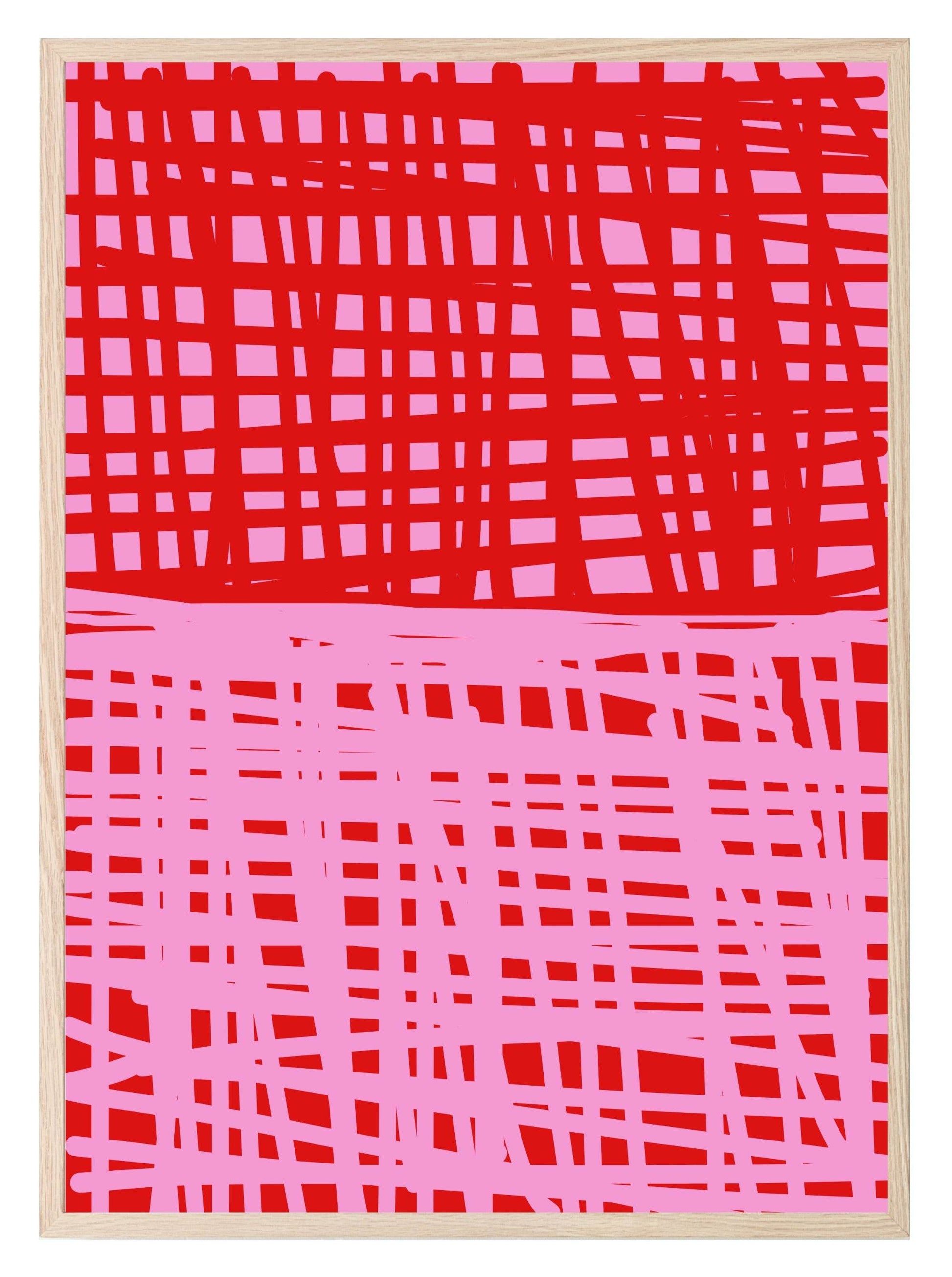 Modern Pink & Red Scribble Art Print | Abstract Wall Art | Contemporary Design