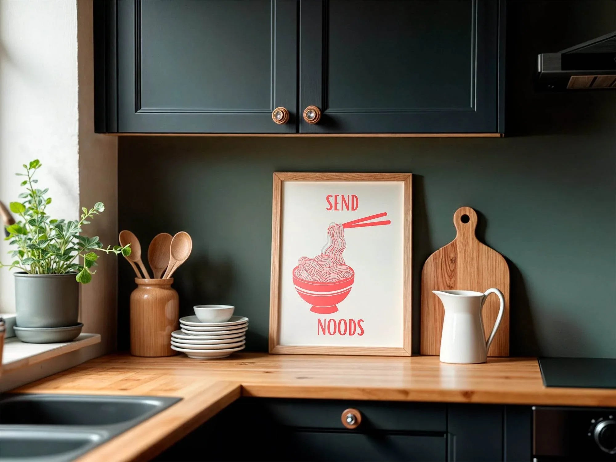 Send Noods Print | Funny Kitchen Wall Art | Noodle-Themed Food Print - Larosier Prints