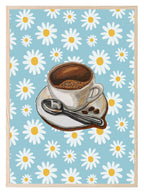 Coffee Cup Print | Floral Pattern | Blue | Cosy Kitchen Wall Art - Larosier Prints