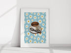 Coffee Cup Print | Floral Pattern | Blue | Cosy Kitchen Wall Art - Larosier Prints