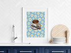 Coffee Cup Print | Floral Pattern | Blue | Cosy Kitchen Wall Art - Larosier Prints