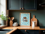 Coffee Cup Print | Floral Pattern | Blue | Cosy Kitchen Wall Art - Larosier Prints