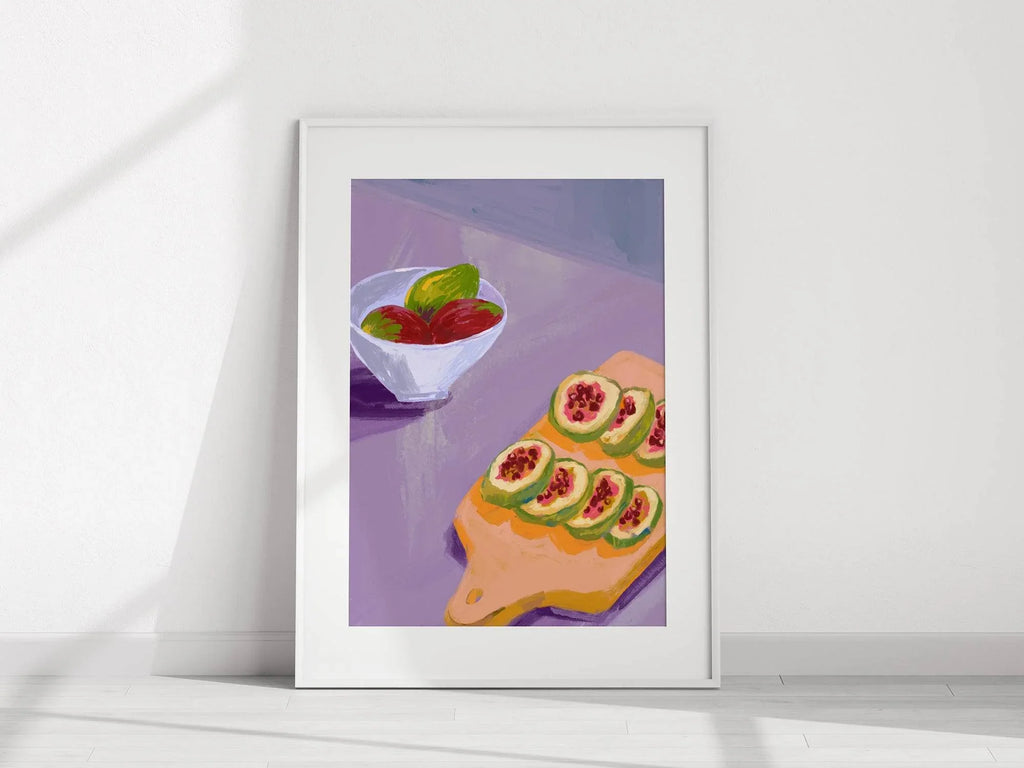 Fruits on Chopping Board Print | Purple | Modern Kitchen Wall Art - Larosier Prints