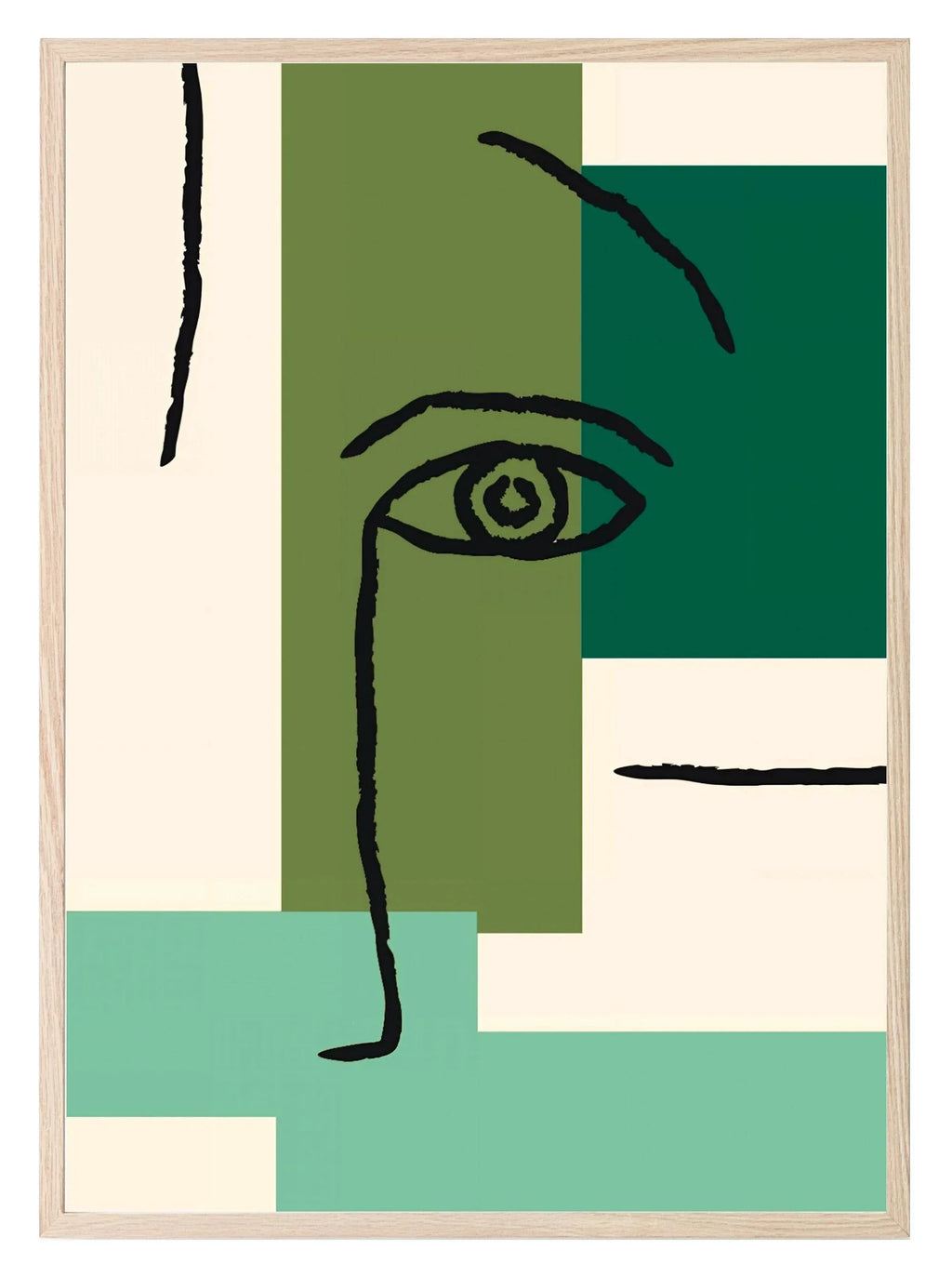 Emerald Green Abstract Face Print - Larosier Prints