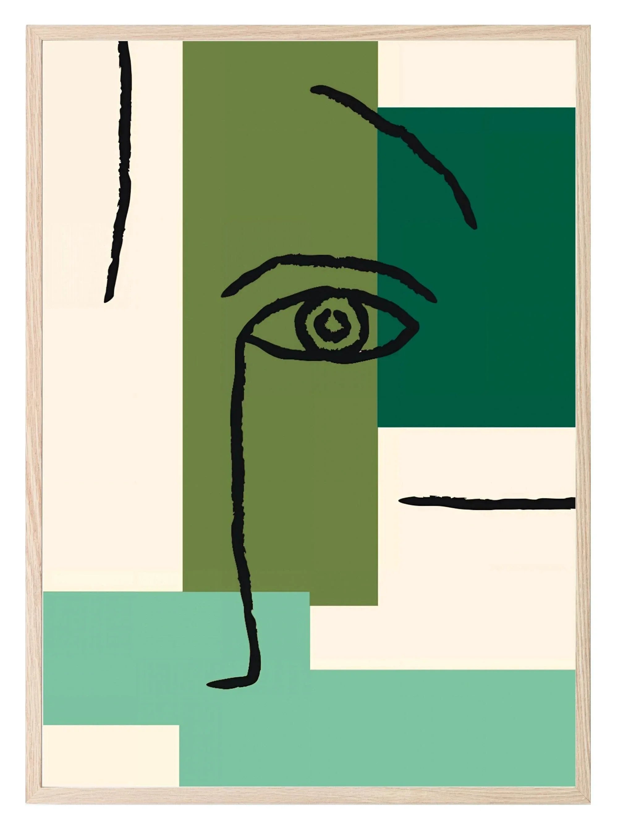Emerald Green Abstract Face Print - Larosier Prints