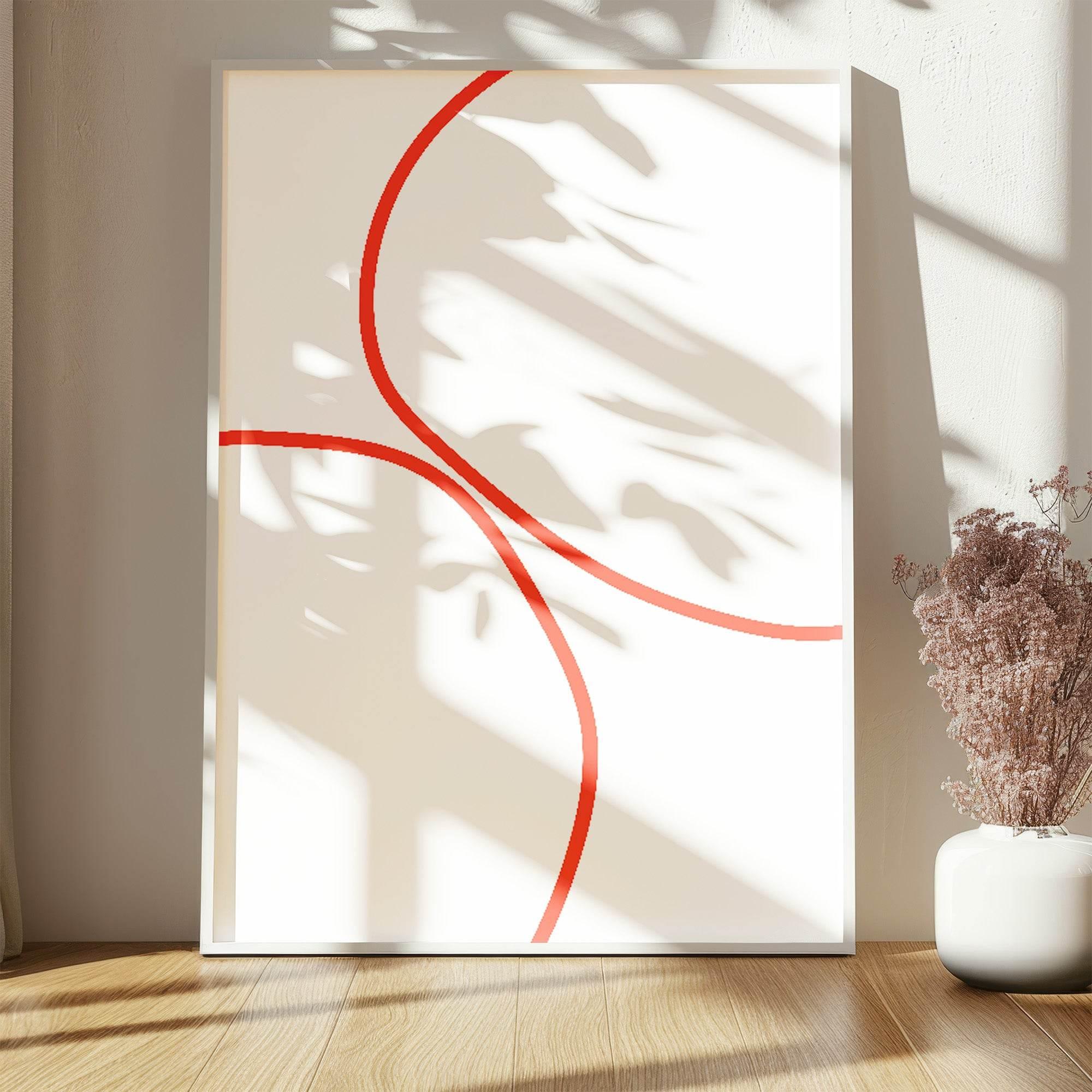 Red Abstract Line Art Print | Minimalist Wall Art | Modern Design - Larosier Prints