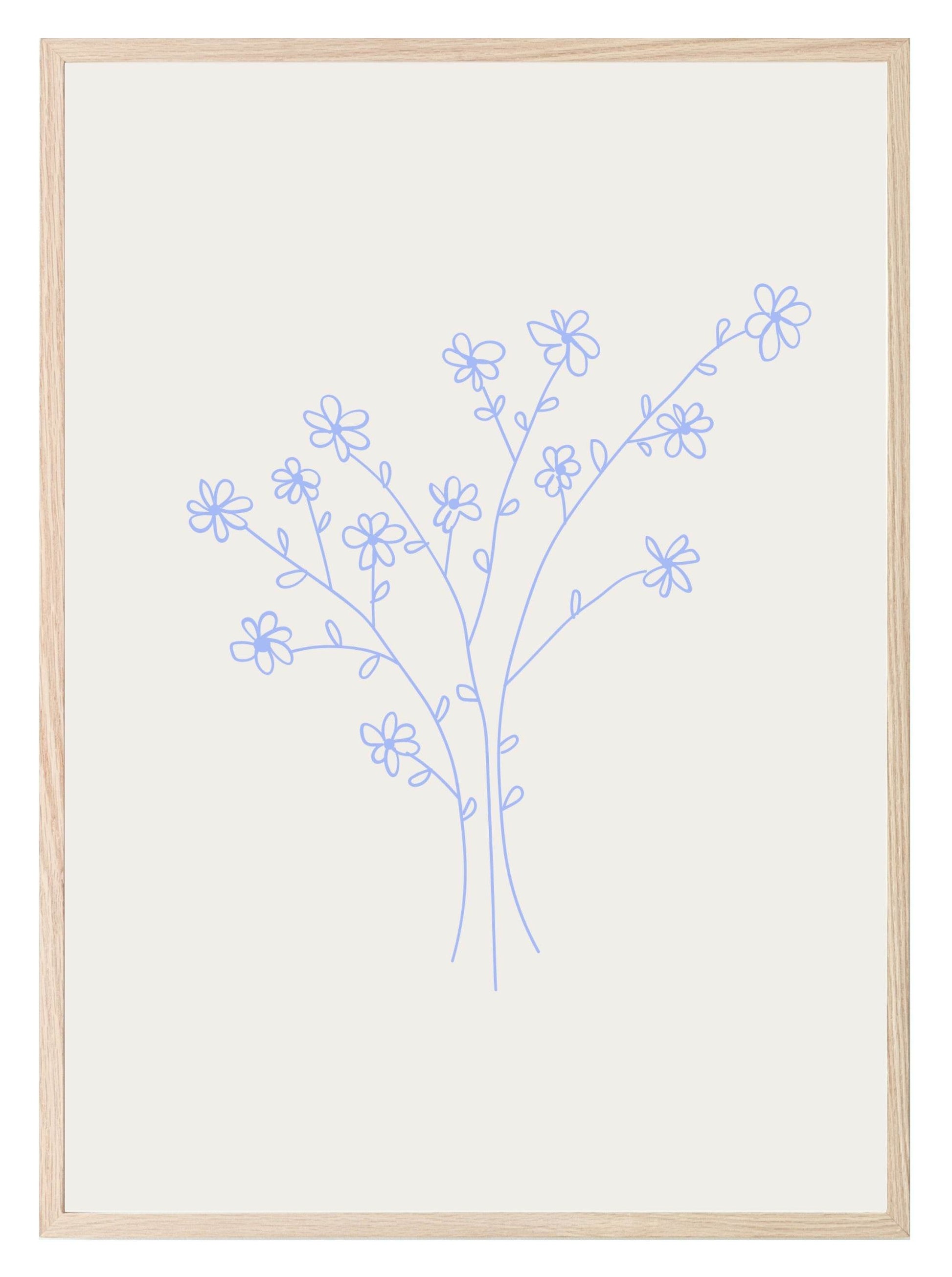 Soft Blue Abstract Flower Bouquet Print | Modern Artwork