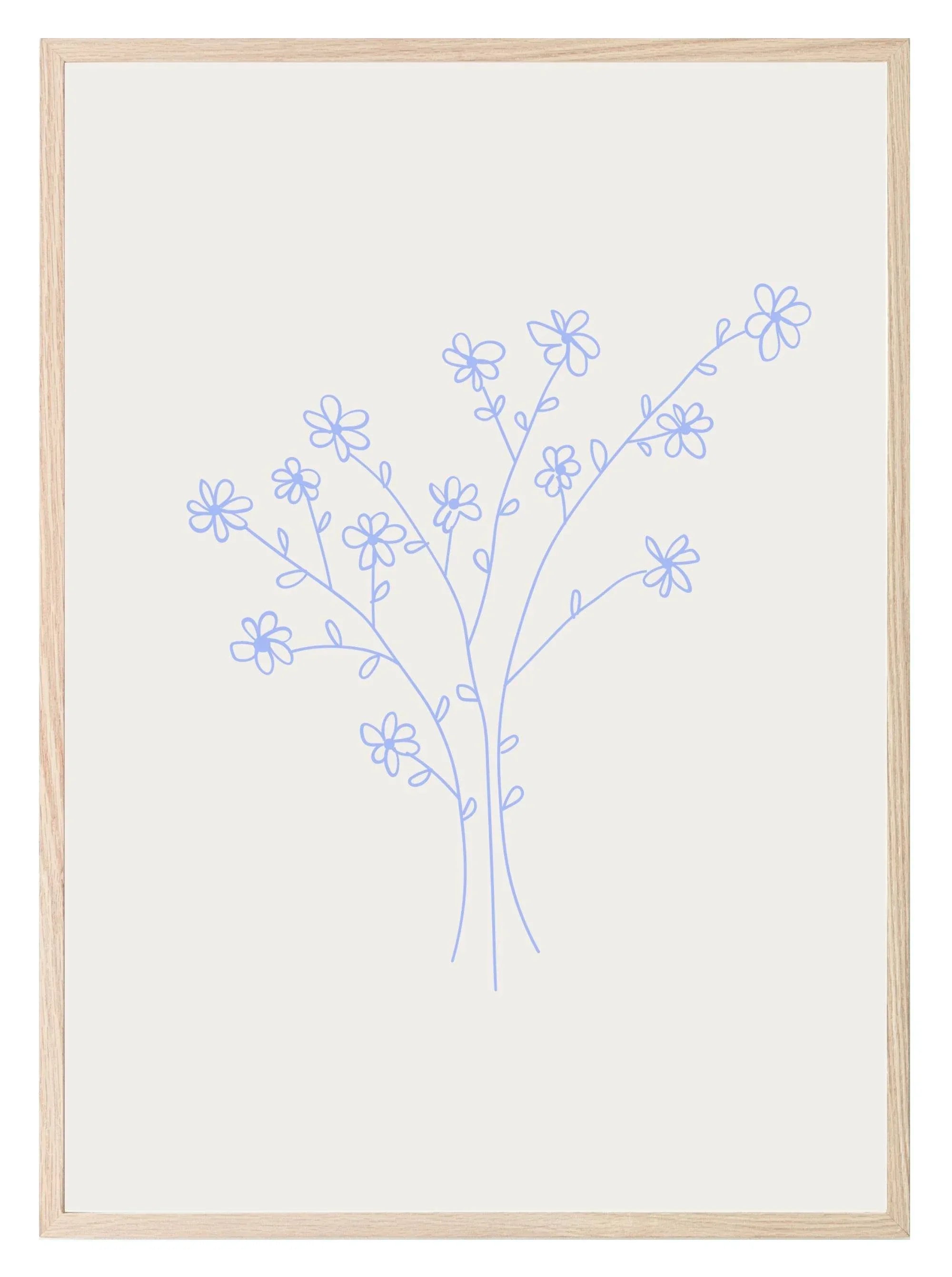 Soft Blue Abstract Flower Bouquet Print | Modern Artwork - Larosier Prints