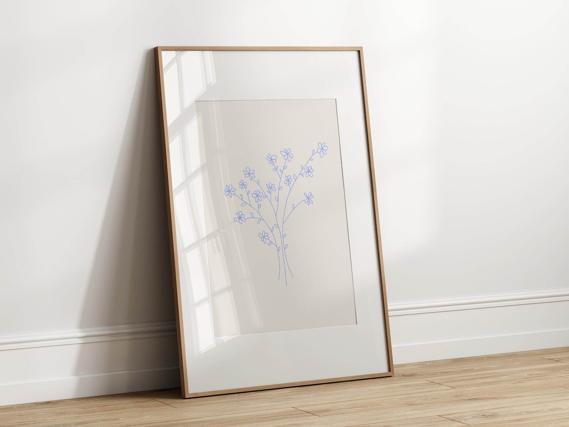 Soft Blue Abstract Flower Bouquet Print | Modern Artwork