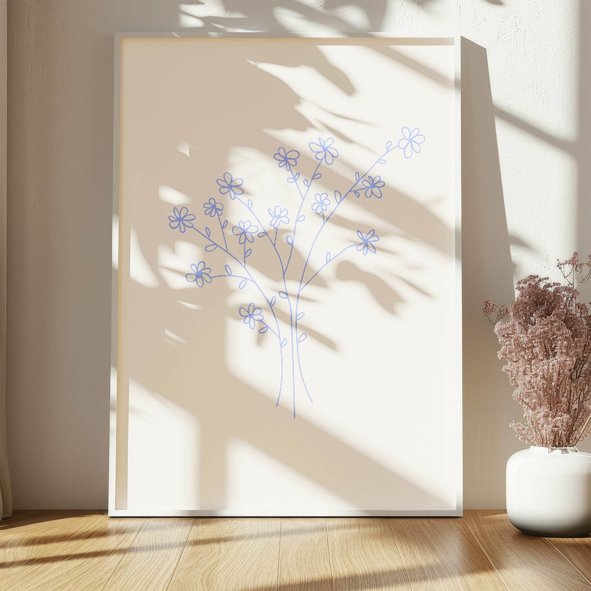 Soft Blue Abstract Flower Bouquet Print | Modern Artwork