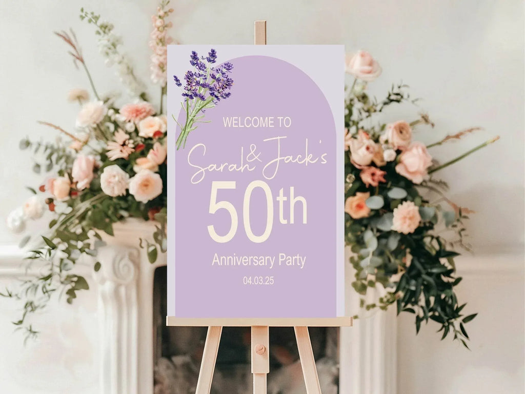 Lavender Welcome Anniversary Party Sign - Larosier Prints