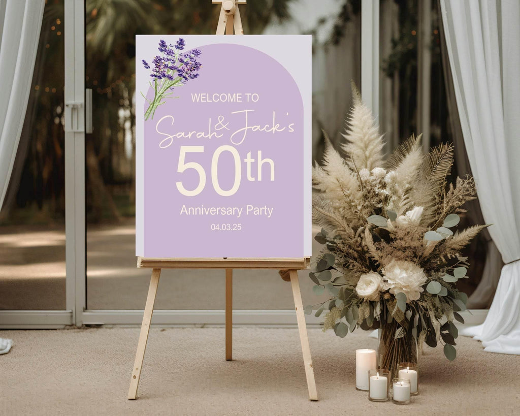 Lavender Welcome Anniversary Party Sign - Larosier Prints