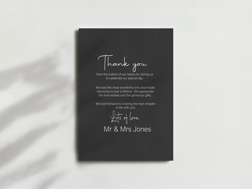 Minimalist Noir Thank You Wedding Party Cards | Pack of 10 - Larosier Prints