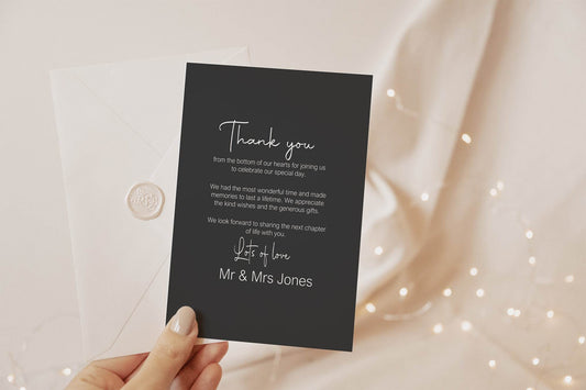 Minimalist Noir Thank You Wedding Party Cards | Pack of 10