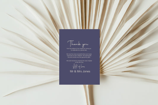 Sapphire Thank You Wedding Party Cards | Pack of 10