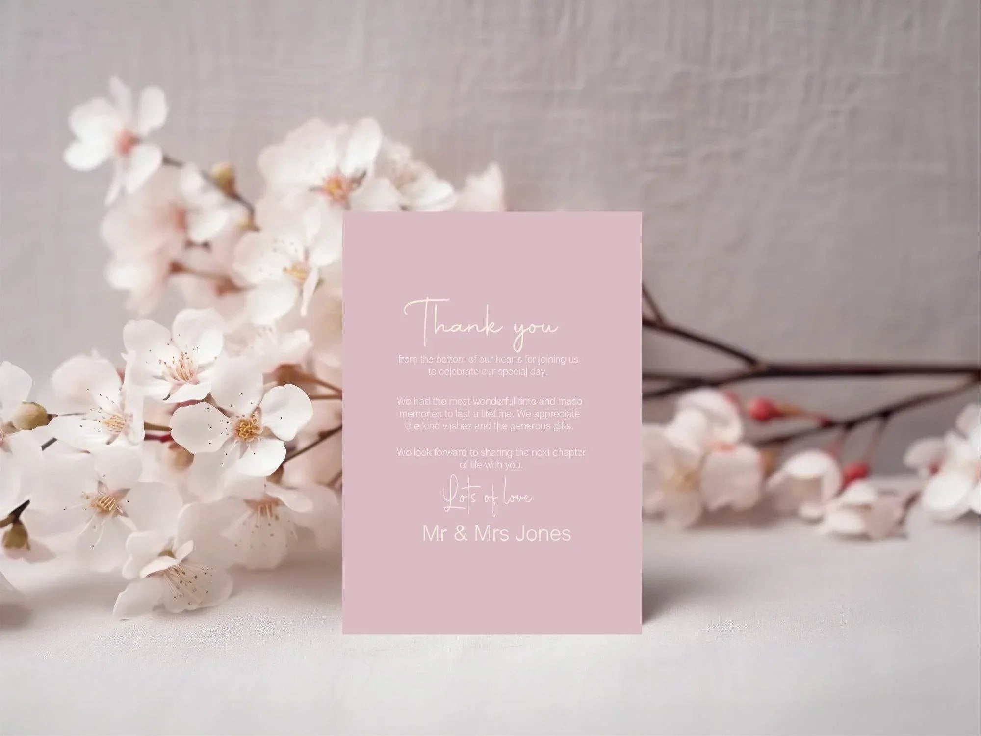 Dusky Pink Thank You Wedding Party Cards | Pack of 10 - Larosier Prints