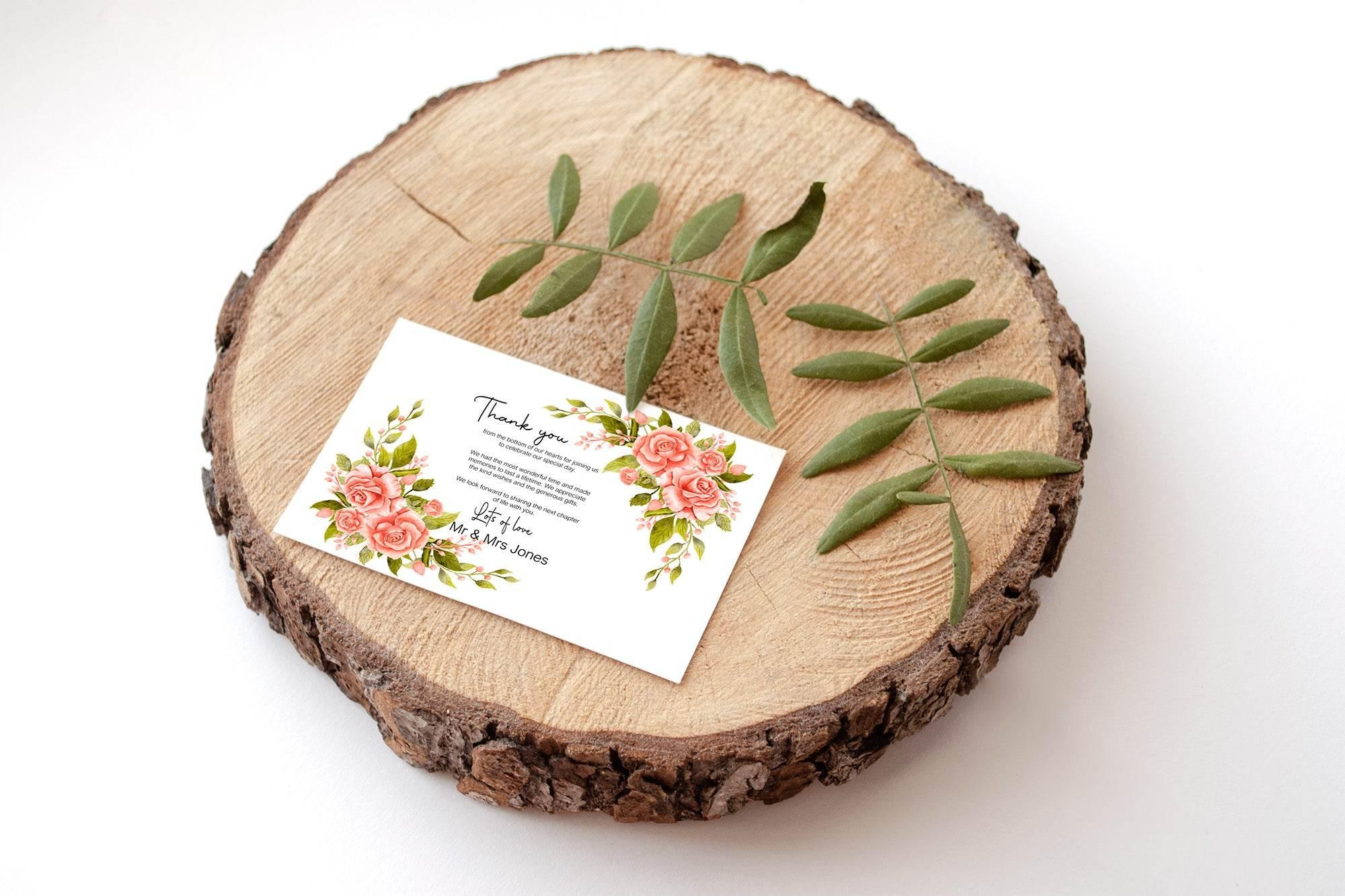 Pink Rose Thank You Wedding Party Cards | Pack of 10 - Larosier Prints