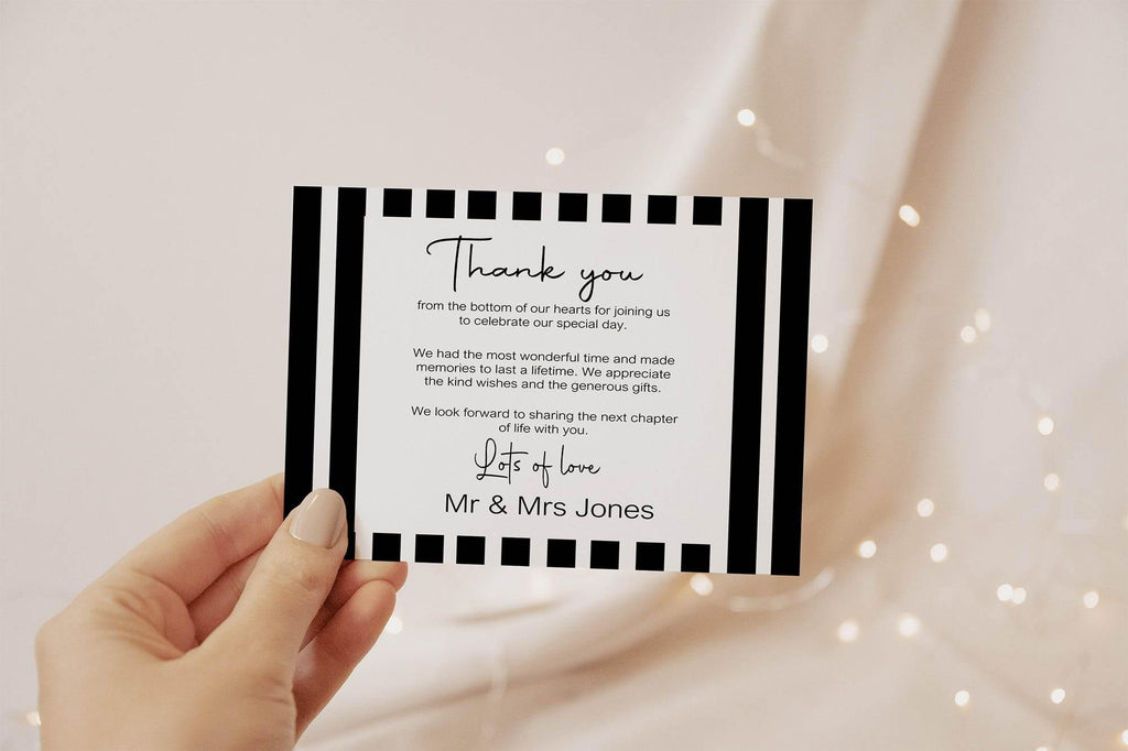 Black & White Stripe Thank You Wedding Party Cards | Pack of 10 - Larosier Prints