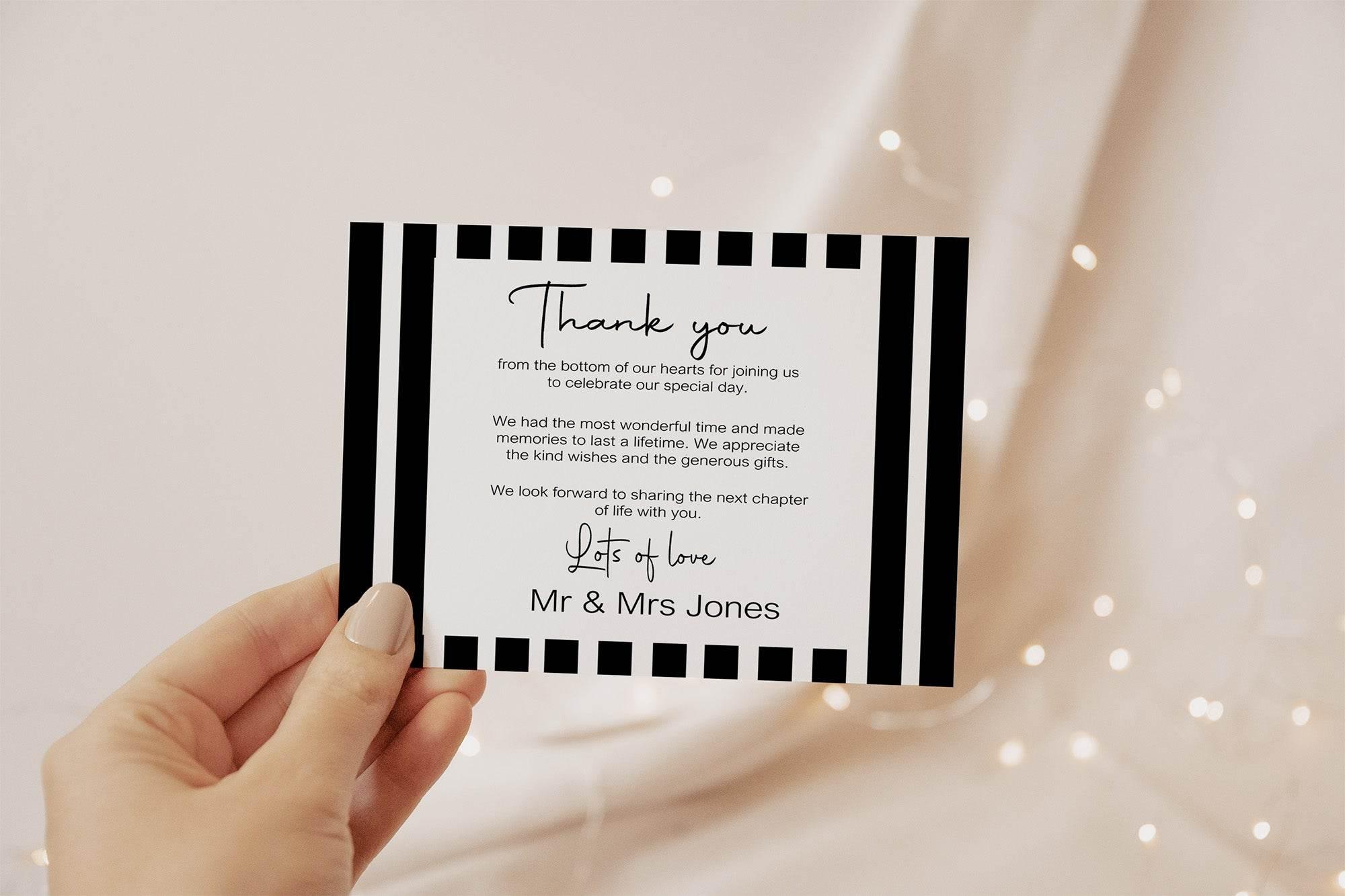 Black & White Stripe Thank You Wedding Party Cards | Pack of 10 - Larosier Prints