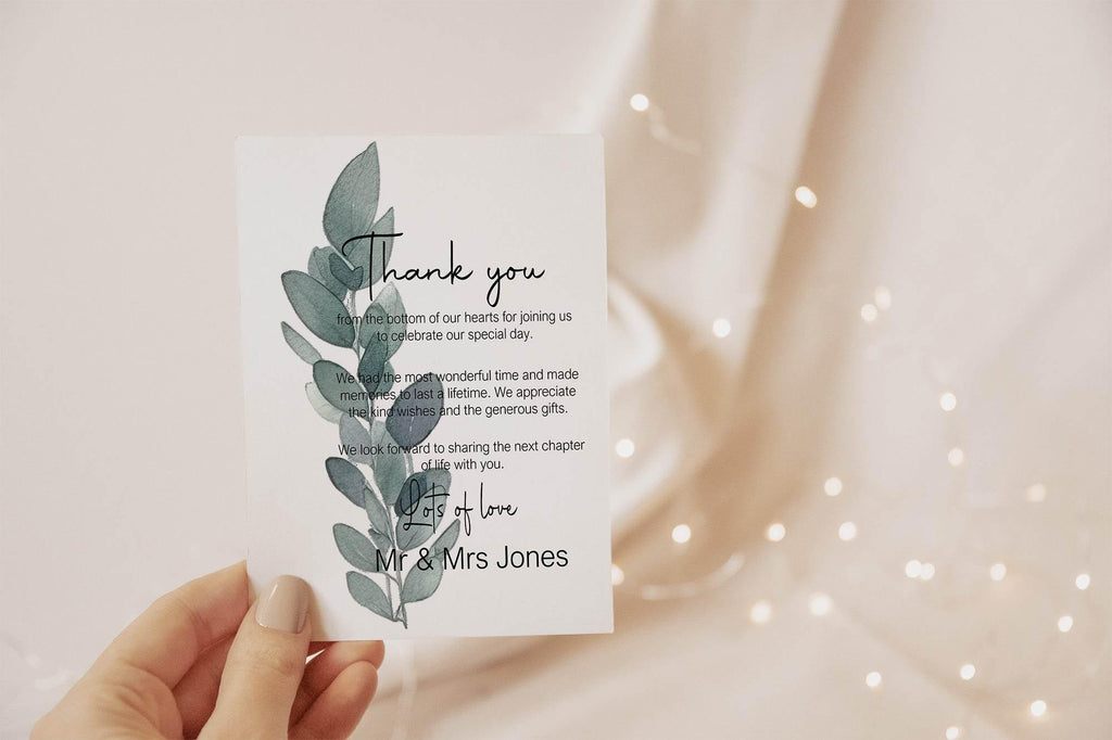 Eucalyptus Thank You Wedding Party Cards | Pack of 10 - Larosier Prints